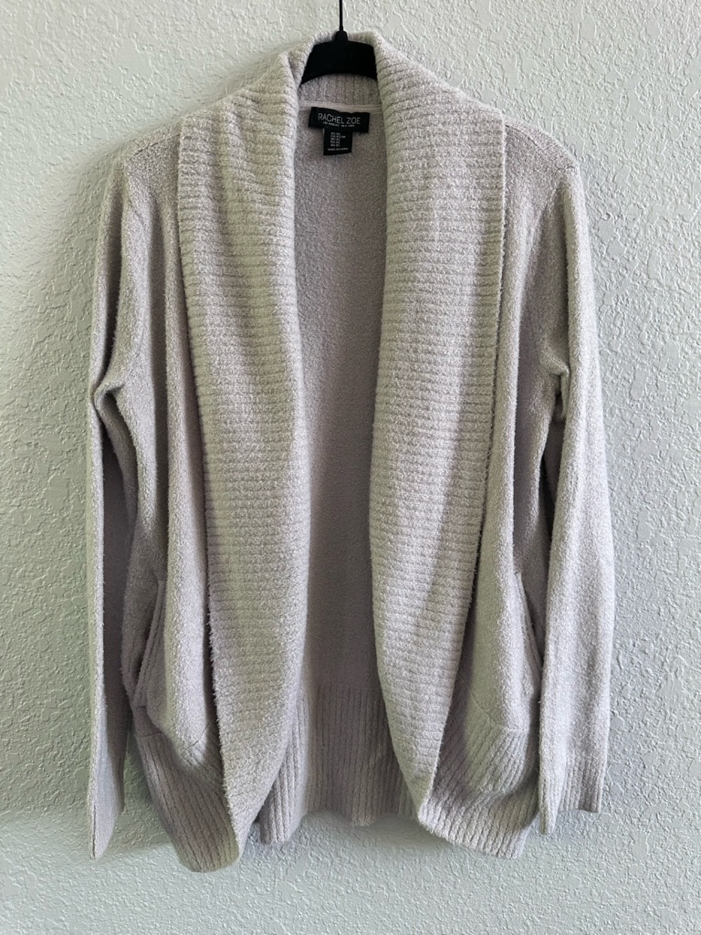 Rachel Zoe Shawl Collar Cardigan Gray Open Front Cozy Knit Sweater XS